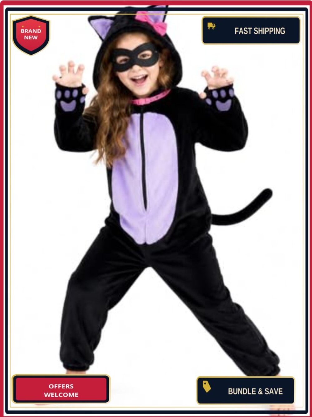 Kids Halloween Cat Onesie Costume Girls Boys Dress Up